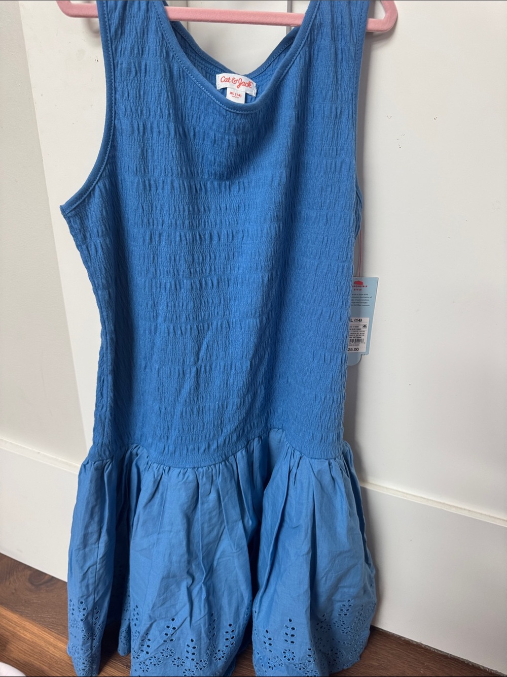 Cat & Jack Bright Blue Sleeveless Eyelet Hem Dress